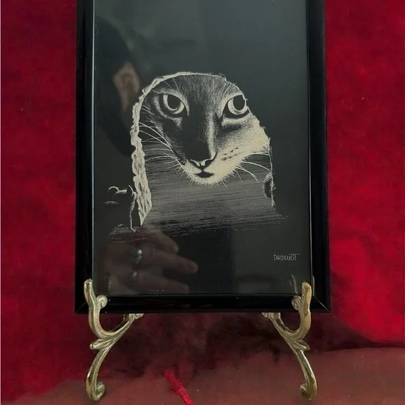 VTG Black and White Cat and Mouse Art Signed by Droguett 1978 - Picture 1 of 3